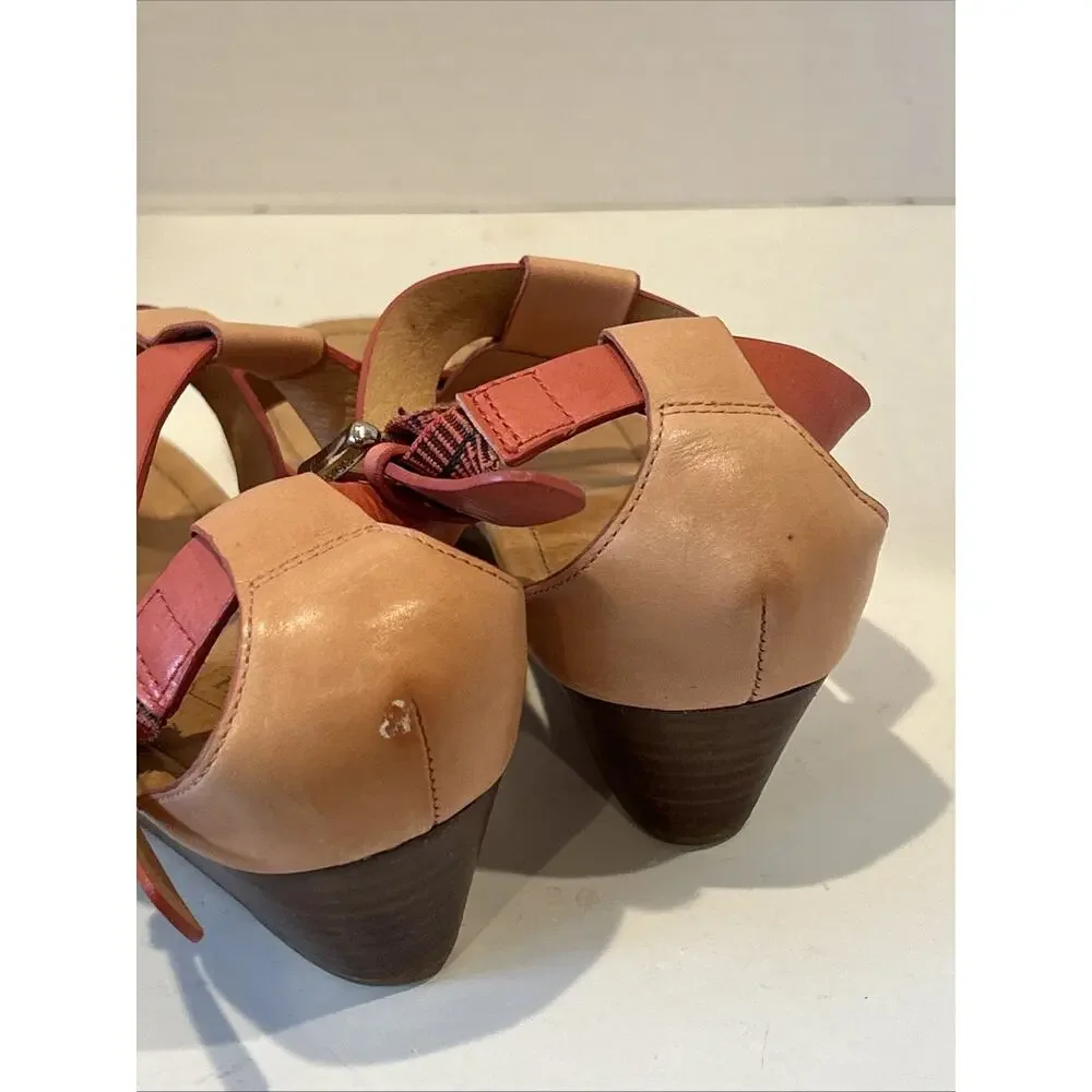 READ Coach Velevet Leather Thong Strappy Wedge Sandals Size 7 Orange/coral